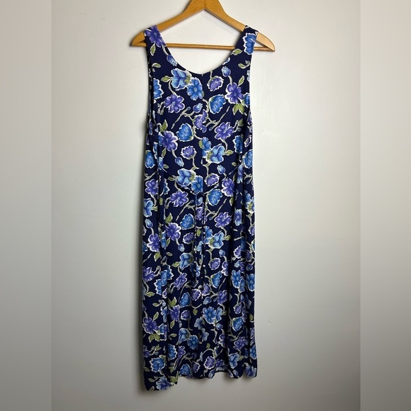 VTG Y2K Byer Studio Women 12 Midi Dress Floral Blue English Country Cottage slit - Picture 2 of 16